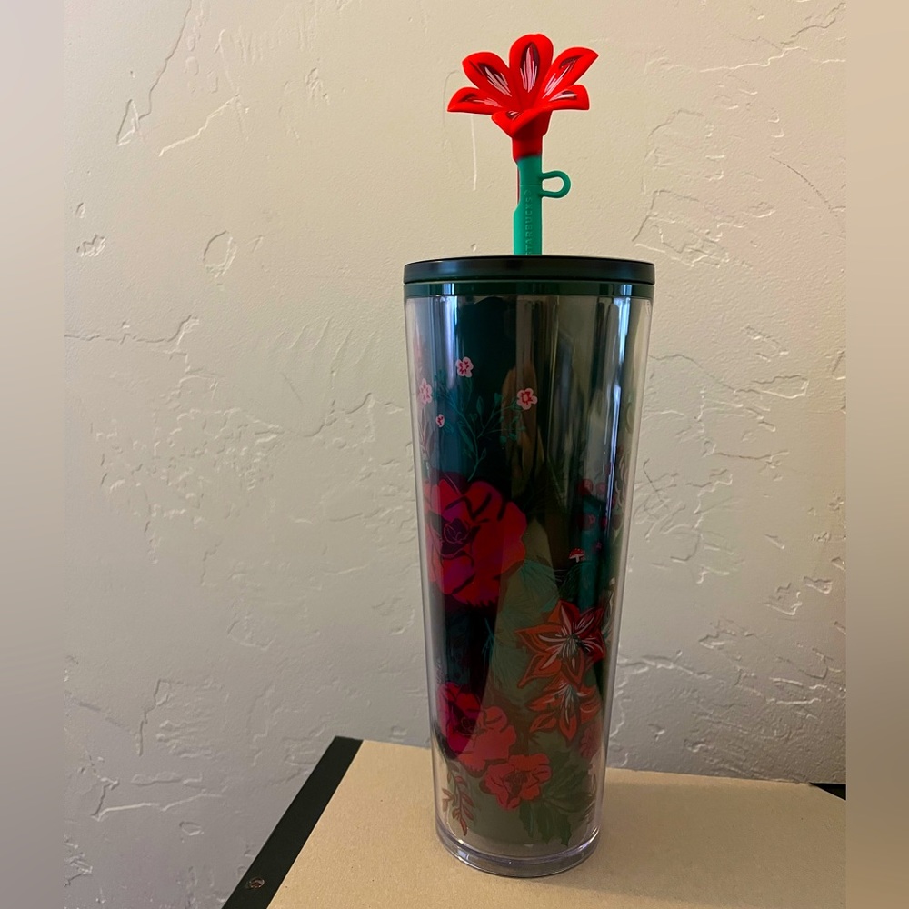 Starbucks Holiday Poinsettia Venti Tumbler With Flower Straw Topper